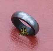 Handmade Damascus Dome Steel Mens Wedding Band Wenge Wood inlay 8mm