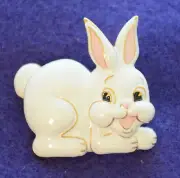 White Easter Bunny Pin and/or Pendent / Gold-tone / Spring Rabbit w Pink Ears