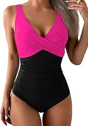 [Eomenie] Women's One Piece Swimsuits Tummy Control Ruched Push Up Bathing Suit Tie Back Slimming Swimwear