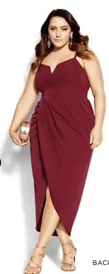 CITY CHIC Plus Size Sassy V Dress Ruby. M/18 NWT $169
