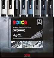 Posca Markers Color Tones Set, Acrylic Paint Pens with Reversible Tips for Coloring and Drawing on Any Surface, Non-Toxic Formula, Posca Markers Mono Tones for Rock Painting, Fabric, Glass, & more