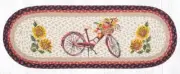 Braided Jute Hand Stenciled Oval Table Runner. Earth Rugs. RED BICYCLE. 13"X36"