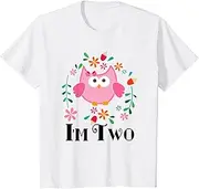 [X.Style] Kids 2nd Birthday Cute Owl 2 Year Old Girl ds640 T-Shirt (S) White