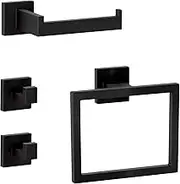 sunzone Bathroom Hardware Accessories Set, Matte Black Bathroom Accessories Set,Wall Mounted Stainless Steel Towel Rack,Towel Ring,Toilet Paper Holder,2 Towel Hooks