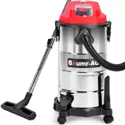 BAUMR-AG 30L Cordless Wet & Dry Vacuum Cleaner Kit, with 4Ah battery and Charger, Blower, HEPA Filter, Accessories, Stainless Steel, for Car, Home, Ga