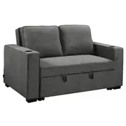 Sarantino Hoffman Linen Sofa Bed With Cushions And Cup Holders In Dark Grey