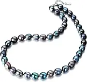[YAMI] Black Pearl Necklace, AAAA Natural Saltwater Cultured Baroque Pearl 6-7mm, Pearl Strand Necklace with 925 Sterling Silver Clasp, Luxurious Jewelry Gifts for Women, Length 18+2IN