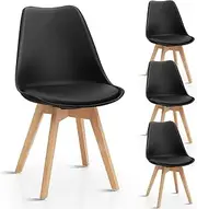 Giantex 4Pcs Modern Dining Chairs, High Backrest Kitchen Chairs, Elegant Mid Century Side Chairs w/Padded Seat & Solid Wood Legs, Upholstered Tulip Chair Beech Dining Chairs Set of 4, Black