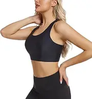[PLOGMILL] Women's Sports Bra Swim Bra Swimsuit Top Modest High Neck Bikini Bathing Suit Tops with Quick Dry UPF50+ Removable Padded