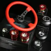 NRG 141H HUB+CARBON GEN1.5 QUICK RELEASE+3"DEEP DISH RED LEATHER STEERING WHEEL (for: Nissan)