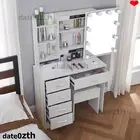 Dressing Table Mirror Stool Set Vanity Makeup Desk Organizer Drawer Shelf White