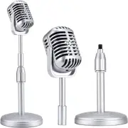 Facmogu Vintage Desktop Microphone Prop Model with Adjustable Stand, Silver