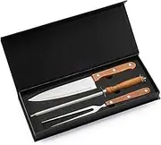 BBQ Grill Roast Sushi Knife 3 Set, Wood Gift Box with Premium Knives for Superior Cutting, Stainless Steel Blades, Ergonomic Anti-Fatigue Handle Carving Knife and Fork, Sharpener,