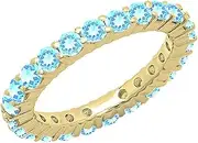 [Dazzlingrock Collection] (Yellow-Gold, 7) - 1.00 Carat (ctw) 14K Gold Round Blue Topaz Ladies Eternity Wedding Anniversary Stackable Band 1 CT