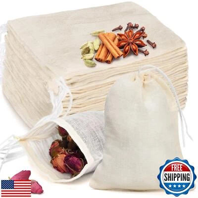 20 Pcs Muslin Bags with Drawstring, Reusable Tea Bags, Spice Bags for Cooking