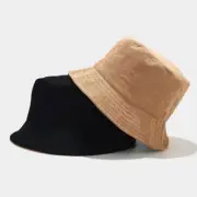 Women Reversible Corduroy Bucket Hat Double Side Wear Fisherman Cap Foldable