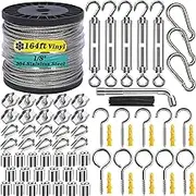 1/8" Wire Rope Kit with M5 Turnbuckles - 164FT Vinyl Coated Stainless Steel Cable, 7x7 Braided Strands Aircraft Cable for Climbing Plants, Outdoor String Lights Hanging