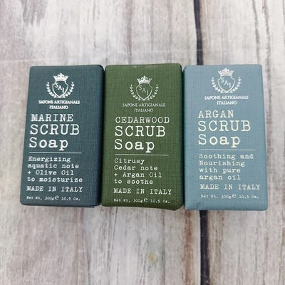 3 Pcs Sai Sapone Artigianale Scrub Soap 10.5 Oz Marine | Cedarwood | Argan