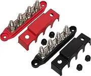 (Red & Black) 3/8" 4 Stud Power Distribution Block -BUSBAR- with Cover - Made in The USA
