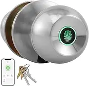 Smart Door Knob, Fingerprint Door Lock with 3 Keys, Keyless Entry Door Lock, 3 Ways Unlock Biometric Door Knob, Emergency Charging Door Lock for Interior Doors (Silver)
