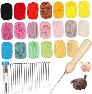 HOODANCOS 1 Set Needle Felting Kit for Beginners Colors Wool Roving Each with Felting Needles Fine Coarse DIY Craft Tools for Creative Projects