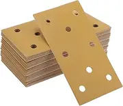 X AUTOHAUX Sandpaper Hook & Loop Sanding Sheets 7.09Inch x 3.74Inch Yellow 50 Pcs P400 Rectangular Flocking 8 Hole Efficient Grinding and Polishing