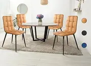 ALFORDSON PU Leather Dining Chairs Set of 4, 4pcs Channel Tufting Kitchen Chair, Metal Legs & Floor Protector, Reading Seating for Home Cafe Coffee Table, 150kg Capacity, Haug Brown