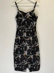 Vintage Pandora Ladies 1980's Strappy Black Abstract Straight Dress Size 12 NEW