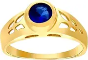 [JewelryWeb] 10k Yellow Gold Teen Round Blue CZ Simulated Diamond Birth Stone Ring 4.2x3mm Wide Band Style-Ring for Women