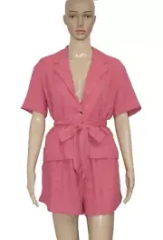 Free People Endless Summer Button Rose Pink Pocket Belt Suit & Shorts Set NWT S