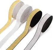 Sxutop 4 Rolls Elastic Band, Glitter Wide 25 mm, Elastic Band, Polyester 5 m Long, Glitter Band, Elastic Edging Band, Glitter Rubber Bands for Sewing, Decorative Tape for Clothing, Accessories,