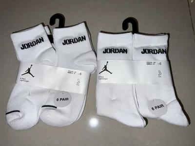 12 PAIR - Nike Air Jordan Jumpman 6 Pack White Socks Size 3Y-5Y / 4-6 Womens