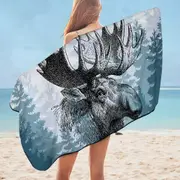Moose Drawing Microfiber Beach Towel