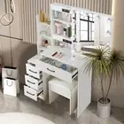 Dressing Table Vanity Table Set Makeup Desk with LED Mirror and Stool, 4 Drawers