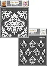CrafTreat Stencil - Bold Damask & Damask Background (2 pcs) | Reusable Painting Template for Home Decor, Crafting, DIY Albums, Scrapbook and Printing on Paper, Floor, Wall, Tile, Fabric, Wood 6"X6"