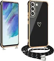 [vumebao] Phone Case for Samsung S21 FE with Lanyard, Heart Love Design Bumper Phone Case Compatible with Samsung S21 FE, Slim Shock Resistant TPU Phone Cover with Shoulder Strap