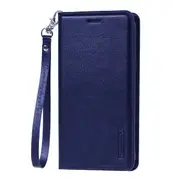 For Apple iPhone 13 Pro Hanman Leather Wallet Case Flip Card Holder Slots Magnetic Shockproof Cover (Navy Blue)