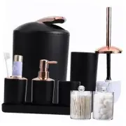 9-Piece Black Bathroom Accessories Set - Trash Can, Countertop Soap