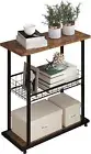 Side 3-Tier End Table Small Nightstand Storage Shelf Durable Sturdy Rustic Brown