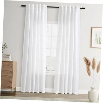 Back Tab Rod Pocket Linen Curtains 84 Inches 40"W x 84"L (Pack of 2) White
