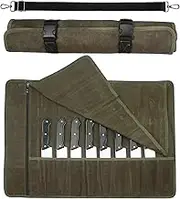Large Tool Pouch, Chef's Knife Bag, Heavy Duty Waxed Canvas Knife Roll, Portable Travel Tool Roll Pouch with 11Pockets for Meat Cleaver, Knife Sharpener GJB445 27.5" x 18.8" Army Green
