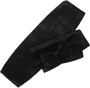 [TINEASUR] Elegant Men's Cummerbund Bow Tie Set Handkerchief Kit Black Thin Tie for Formal Events