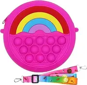 Rainbow Silicone Push Pop Bubble Mini Round Wallet Shoulder Bag, Pop Up Sensory Fidget Anxiety Stress Relief Princess Toy, Ideal Kid Girls Party Souvenir Easter Christmas Birthday Gift (Neon Pink)