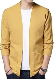 [Qolkmuiy-GJ] Men's Lightweight Long Sleeve Cardigans Shawl Collar Soft Open Sweater Casual Open Front Cardigan with Pocket