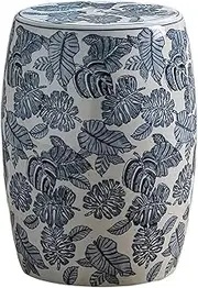 Ceramic Drum Table Decorative Garden stools, Decorative Ceramic Garden Stool, Glazed Leaves Celadon Shoe-Changing Stool Drum Stool, Suitable for Outdoor Garden,