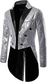 [Generic] Mens Sequin Tuxedo Jacket Shiny Slim Fit Tailcoat Swallowtail Dress Coat Dinner Party Show Wedding Blazer Suit Jacket