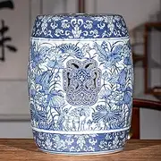 PA-DABAOO Glazed Ceramic Decorative Garden Stool, Drum Stool, Living Room Patio Front Porch Ceramic Stool for Indoor Outdoor Decoration, Antique Decoration, Blue and White