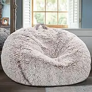 Kisoy Fluffy Stuffed Animal Storage Bean Bag Chair Cover (No Filler), Faux Fur Comfy Bean Bag Cover for Organizing Plush Toys or Textile, for Adults Teens Kids Girls, Heather Camel
