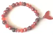 Sparkly Mermaid Tail STRETCH Bracelet Red, with RED Rhinestones, & Glass Pearls