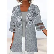 Women's Casual Jacket Breathable Comfortable Patchwork Print Casual Floral Vacation Street Daily Wear Going out Open Front Regular Collarless Regular Fit 3/4 L